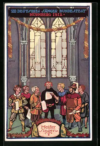 Künstler-AK Nürnberg, 8. Deutsches Sängerbundes-Fest 1912, Meistersinger singen im Chor