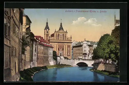 AK Laibach, Franziskaner-Kirche und Brücke