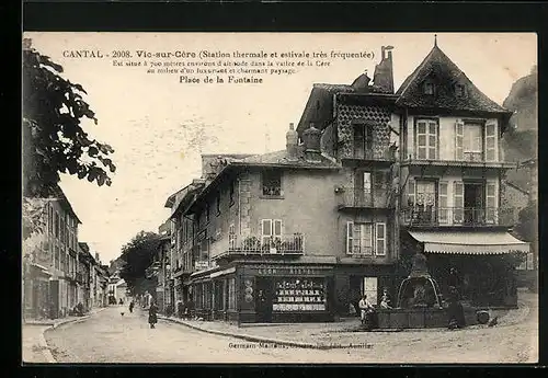 AK Vic-sur-Cère, Place de la Fontaine