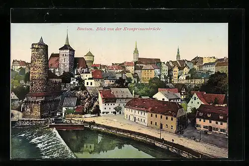 AK Bautzen, Blick von der Kronprinzenbrücke