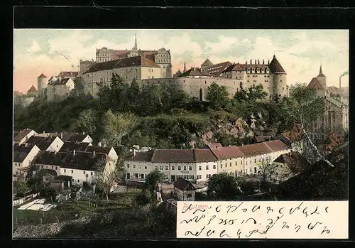 AK Bautzen, Panoramablick auf das Schloss Ortenburg