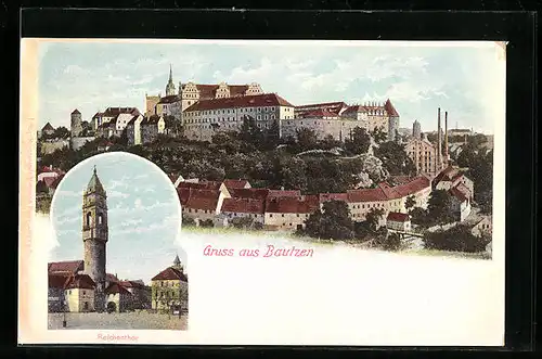 AK Bautzen, Reichenthor, Gesamtansicht mit Schloss Ortenburg