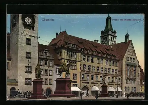 AK Chemnitz, Neues Rathaus mit Denkmälern