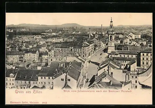 AK Zittau, Blick vom Jonannesturm nach der Bautzener Vorstadt