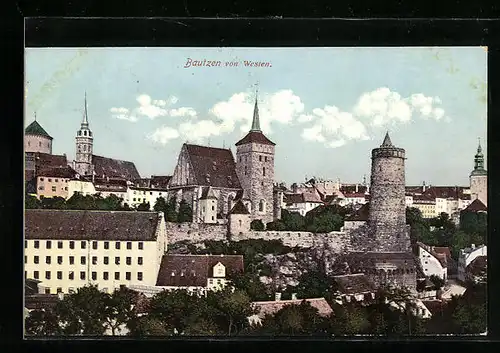 AK Bautzen, Stadtansicht von Westen aus gesehen