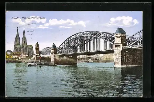 AK Köln, Hohenzollernbrücke und Dom