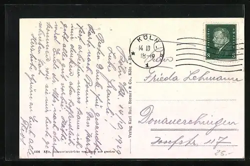 AK Köln, Hohenzollernbrücke und Dom