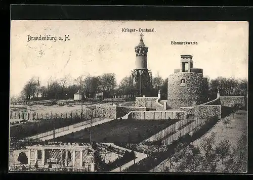 AK Brandenburg / Havel, Kriegerdenkmal und Bismarckwarte