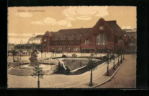 AK Aachen, Hauptbahnhof mit Vorplatz