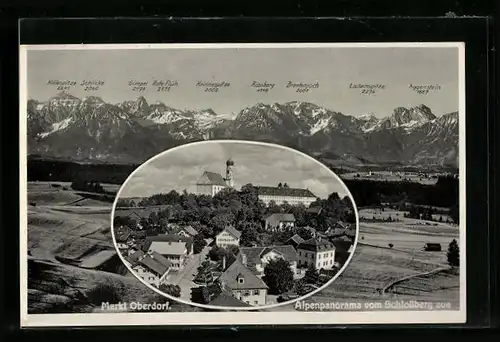AK Markt Oberdorf, Alpenpanorama, Teilansicht mit Schloss