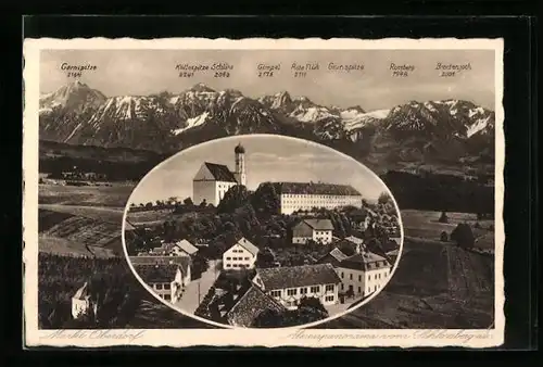 AK Markt Oberdorf, Alpenpanorama, Schloss & Kirche