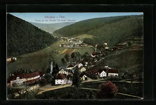 AK Ohrdruf i. Thür., Partie an der Strasse Ohrdruf-Oberhof
