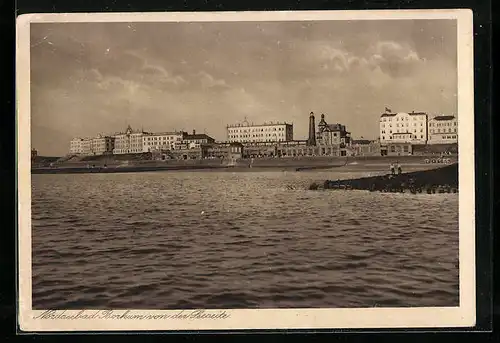 AK Borkum, Nordseebad, Uferpartie von der Seeseite