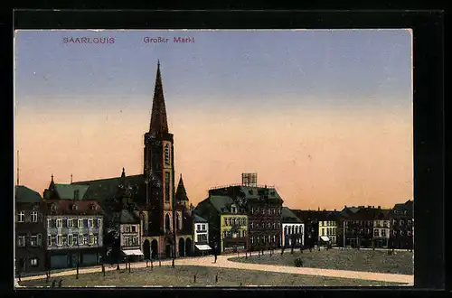 AK Saarlouis, Grosser Markt mit Kirche