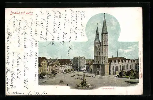 AK Braunschweig, Hagenmarkt mit Kirche