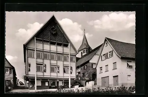 AK Schwaikheim / Waiblingen, Rathaus mit ev. Kirche
