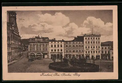 AK Friedland /Bez. Breslau, Ringstrasse mit Geschäften