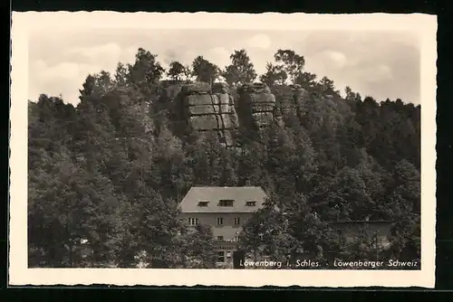 AK Löwenberg i. Schl., Gasthaus Löwenberger Schweiz und Felspartie