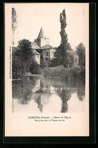 AK Jazeneuil, Chevet de l`Église, Vue prise sur la Vonne en été