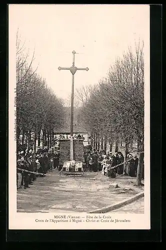 AK Migné, Fête de la Croix, Croix de l`Apparition, Christ et Croix de Jérusalem