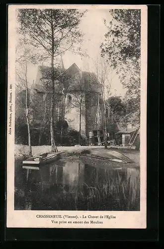 AK Chasseneuil, Le Chevet de l`Eglise, Vue prise en amont des Moulins