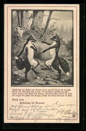 AK Tanzende Füchse im Taunus, vermenschlichte Tiere