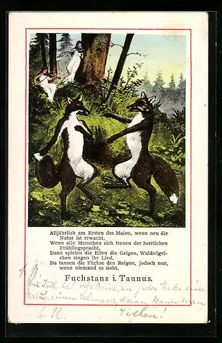 AK Tanzende Füchse im Taunus, vermenschlichte Tiere