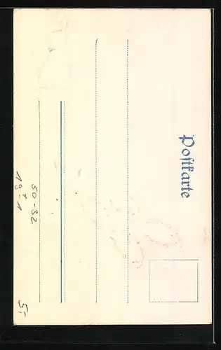 Präge-AK Vogel mit Posthorn auf Brief mit Maikäfergespann, Geldmünzen