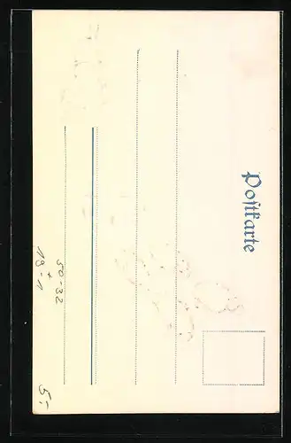 Präge-AK Vogel mit Posthorn auf Brief mit Maikäfergespann, Geldmünzen