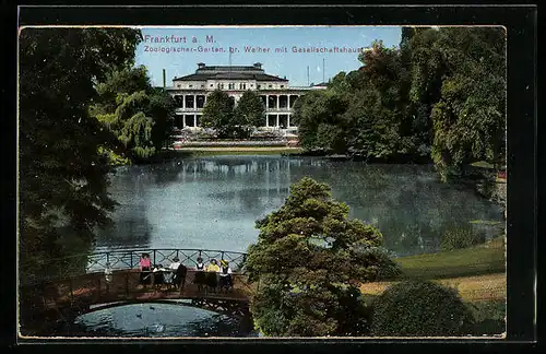 AK Frankfurt a. M., Zoologischer Garten, Gr. Weiher mit Gesellschaftshaus