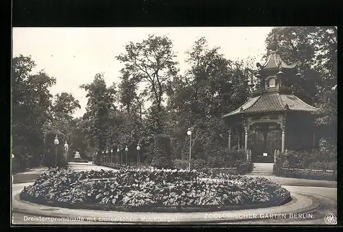 AK Berlin, Zoologischer Garten, Dreisternpromenade mit chinesischem Musiktempel