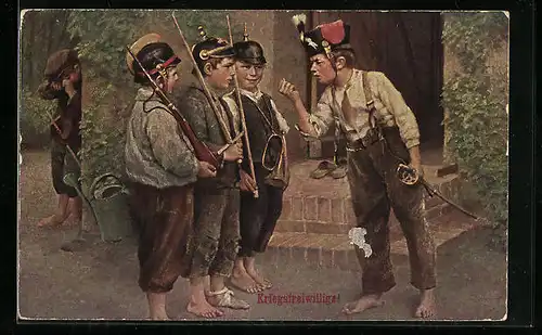 AK Kleine Soldaten mit Schwertern und Gewehr