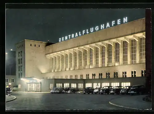 AK Berlin-Tempelhof, Zentralflughafen am Abend