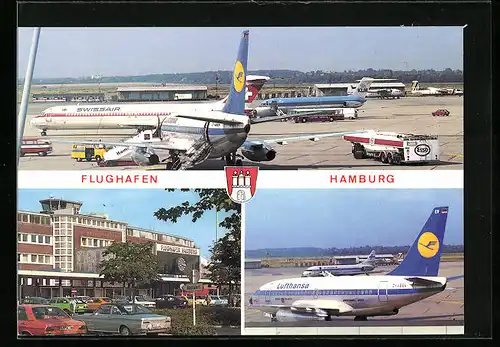 AK Hamburg, Flughafen, Flugzeuge der Swissair und der Lufthansa