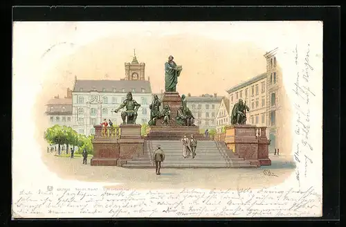 Lithographie Berlin, Lutherdenkmal am Neuen Markt