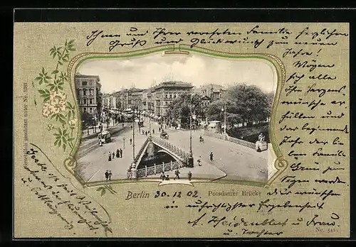 Passepartout-AK Berlin-Tiergarten, Potsdamer Brücke mit Strassenbahn