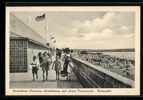 AK Berlin-Wannsee, Strandleben und obere Promenade