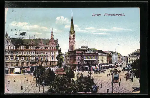 AK Berlin, Alexanderplatz mit Strassenbahn