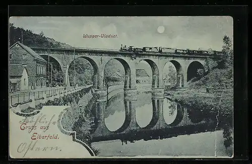 Mondschein-AK Elberfeld, Wupper-Viaduct