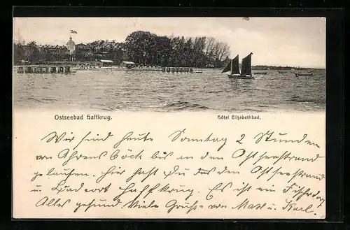 AK Haffkrug / Ostseebad, Blick von der Ostsee zum Hotel Elisabethbad