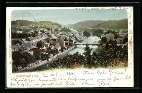AK Waldheim i. Sa., Uferpartie mit Brücke