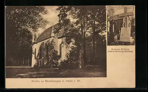 AK Stockkämpen b. Halle, Kirche, Grab des Dichters Graf zu Stolberg-Stolberg