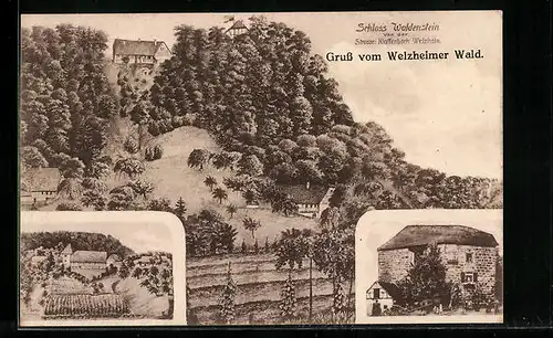 AK Welzheim /Welzheimer Wald, Schloss Waldenstein von der Strasse Klaffenbach Welzheim, Gebäudeansicht, Ortspartie