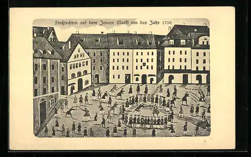Künstler-AK Jena, Stossfechten auf dem Jenaer Markt um das Jahr 170