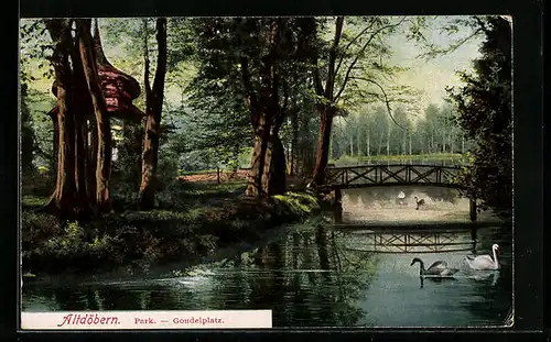 AK Altdöbern, Gondelplatz mit Brücke im Park