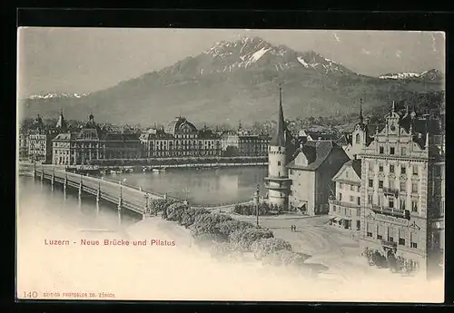 AK Luzern, Neue Brücke und Pilatus