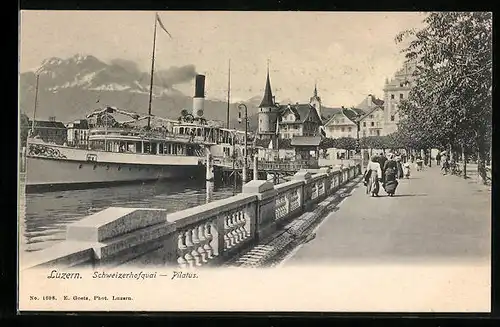AK Luzern, Schweizerhofquai mit Pilatus