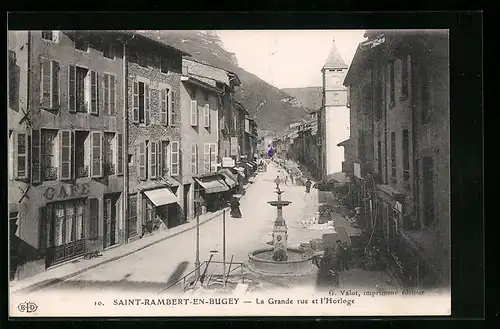 AK Saint-Rambert-en-Bugey, la Grande rue et l'Horloge