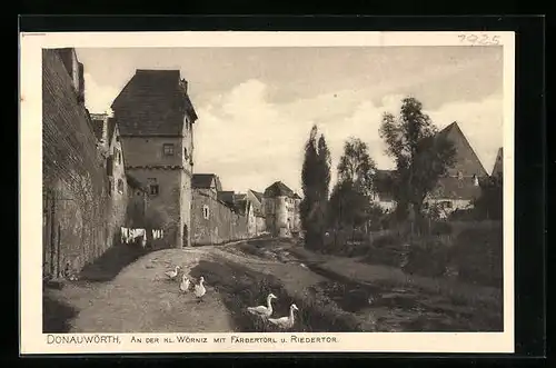 AK Donauwörth, an der Kl. Wörnitz mit Färbertörl und Riedertor