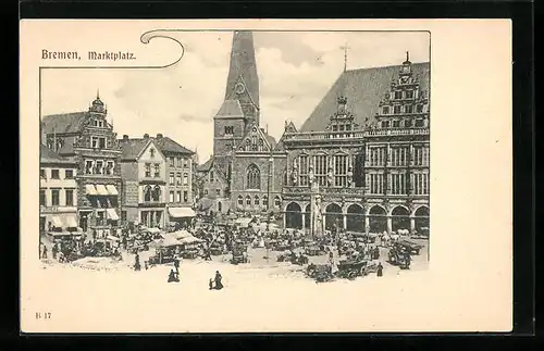 AK Bremen, Marktplatz mit Marktständen